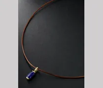 18-Karat Gold, Leather and Jade Pendant Necklace