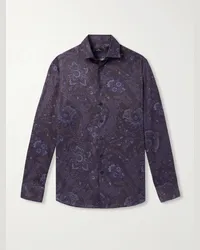 Etro Camicia in twill di cotone con stampa paisley Blu