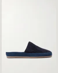 MULO Slipper in velluto a coste con interno in shearling Blu