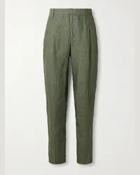 Sunspel Pantaloni a gamba dritta in lino con pinces Verde