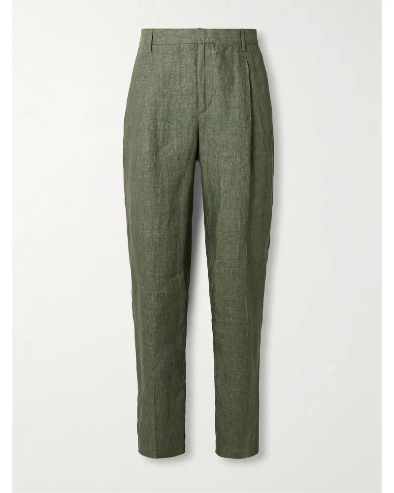 Sunspel Pantaloni a gamba dritta in lino con pinces Verde