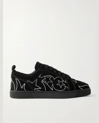 Christian Louboutin Sneakers in velluto con finiture in gros-grain e decorazioni Louisiago Junior Nero