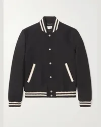 Saint Laurent Teddy Logo-Appliquéd Wool-Blend Bomber Jacket Nero