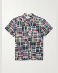 Alex Mill Camicia in cotone madras a quadri patchwork con colletto convertibile Blu