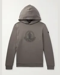 Moncler Felpa in jersey di cotone con cappuccio, stampa e logo applicato Marrone