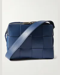 Bottega Veneta Borsa messenger in pelle con motivo Intrecciato Blu