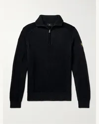 Belstaff Pullover in misto cotone e lana a coste con logo applicato e mezza zip Stanley Nero