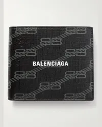 Balenciaga Logo-Print Cross-Grain Leather Billfold Wallet Nero