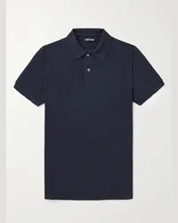 Tom Ford Polo in cotone piqué tinta in capo Blu