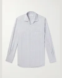 Loro Piana Camicia in misto lino e seta a righe con colletto aperto Andre Blu