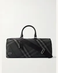 Burberry Borsa da viaggio in tela a quadri con logo applicato Grigio