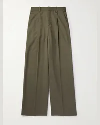 Saint Laurent Pantaloni bootcut in twill di lana con pinces Verde