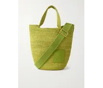 Paula’s Ibiza Tote bag mini in rafia con finiture in pelle e logo impresso