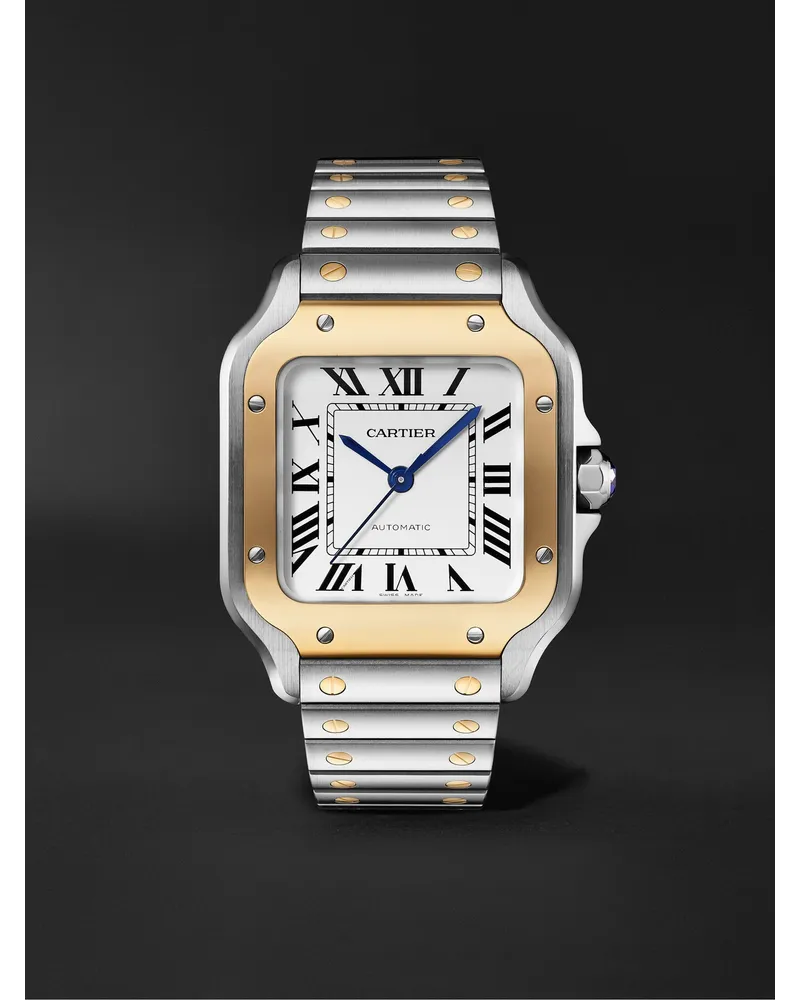 Cartier Orologio automatico 35,1 mm in oro 18 carati e acciaio inossidabile con cinturino intercambiabile in pelle Santos de , N. rif. W2SA0016 Bianco