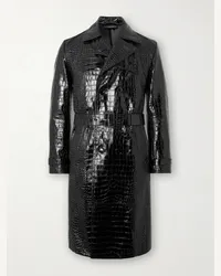 Tom Ford Trench doppiopetto in pelle effetto coccodrillo Nero