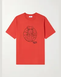 Kitsuné T-shirt in jersey di cotone con logo Rambling Fox Rosso