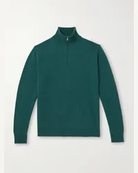 Massimo Alba Pullover in cashmere spazzolato con mezza zip Liam Verde