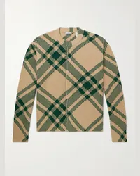 Burberry Cardigan in misto lana a coste e quadri Neutri