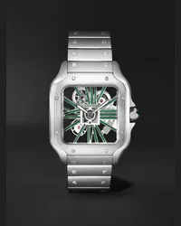 Cartier Orologio a carica manuale 39,8 mm con quadrante skeleton, bracciale in acciaio e cinturino in alligatore intercambiabili Santos de , N. rif. WHSA0028 Verde