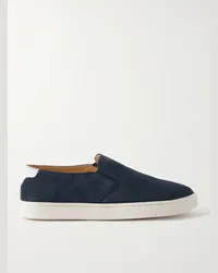 Brunello Cucinelli Sneakers slip-on in camoscio con finiture in pelle Blu