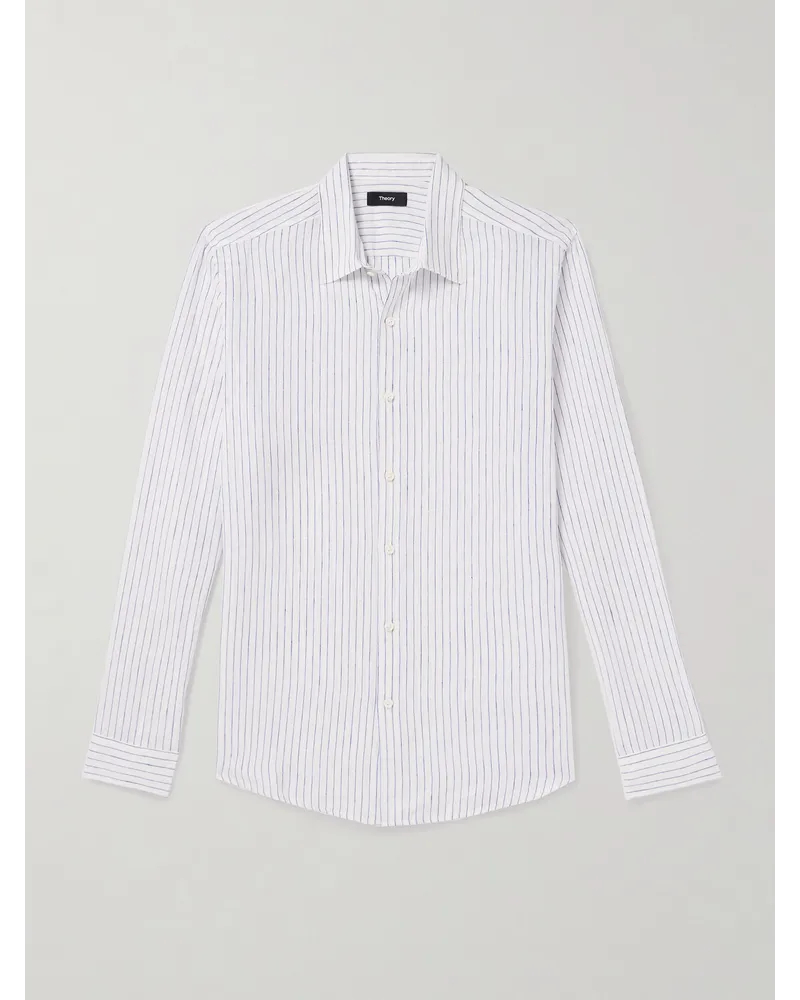 Theory Camicia in lino a righe Irving Bianco