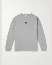 Loewe Maglia oversize in cotone a coste con logo ricamato Grigio