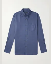 Tom Ford Camicia in popeline di lyocell con collo button-down Blu