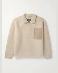 Loro Piana Pullover in pile di misto cashmere e seta con finiture in camoscio e mezza zip Neutri