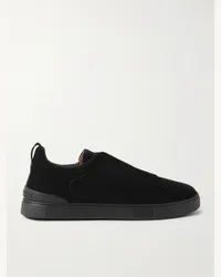 Ermenegildo Zegna Sneakers slip-on in camoscio Triple Stitch Nero