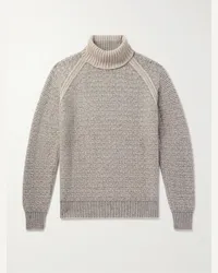 Ermenegildo Zegna Pullover a collo alto in misto cashmere e seta a coste Neutri