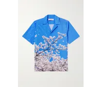 Camicia in popeline di cotone biologico stampato con colletto aperto Maitan