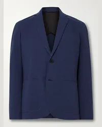 Club Monaco Blazer slim destrutturato in misto cotone seersucker Blu