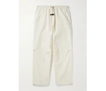 Pantaloni a gamba dritta in misto cotone con coulisse e logo applicato