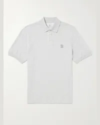 Brunello Cucinelli Polo in cotone piqué con logo Grigio