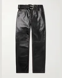 Loewe Pantaloni a gamba dritta in pelle con cintura Nero