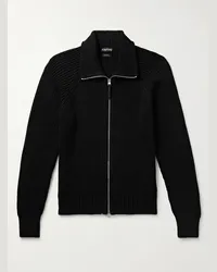 Tom Ford Cardigan slim-fit in misto seta e cotone a coste con zip Nero