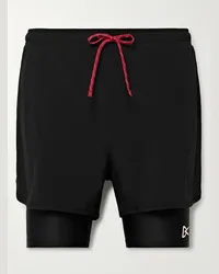 District Vision Shorts a gamba dritta in jersey stretch di cotone a strati con coulisse e logo Nero