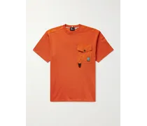 T-shirt in jersey di cotone pettinato con finiture in shell e logo applicato