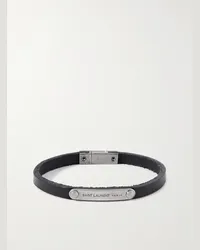 Saint Laurent Bracciale in pelle e palladio Nero