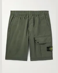 Stone Island Shorts cargo a gamba dritta in twill di misto cotone con logo applicato Verde