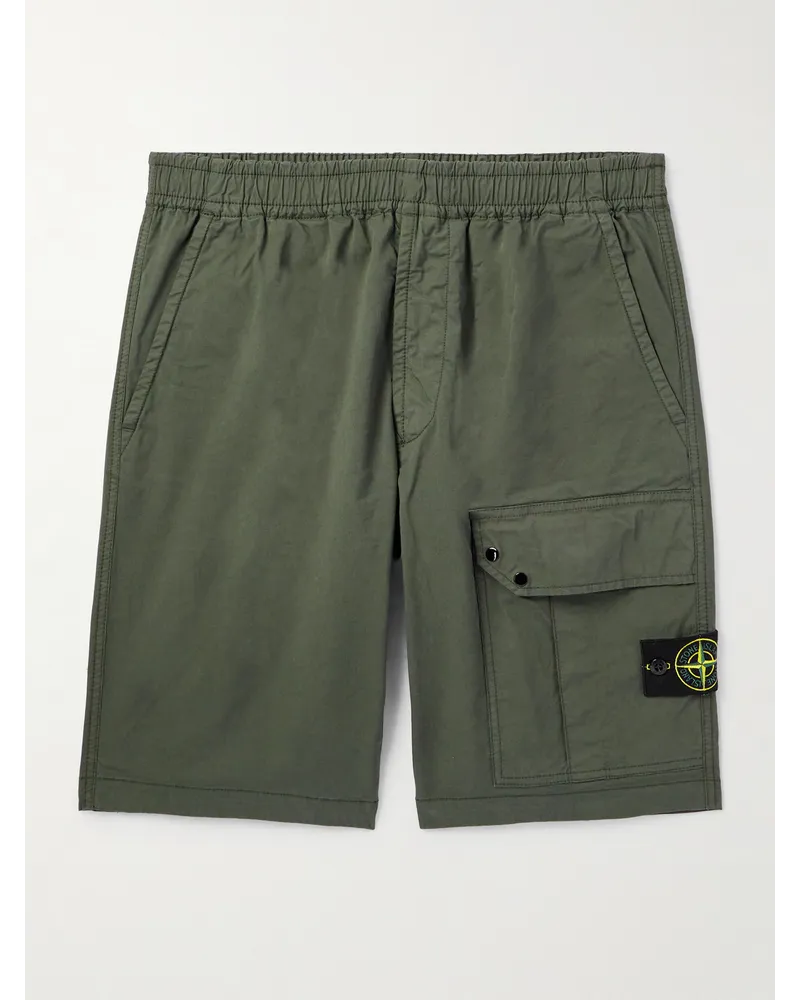 Stone Island Shorts cargo a gamba dritta in twill di misto cotone con logo applicato Verde