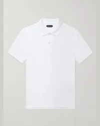 Tom Ford Polo slim-fit in cotone piqué con logo ricamato Bianco