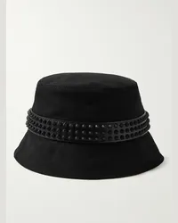 Christian Louboutin Cappello da pescatore in tela di cotone con finiture in pelle Bobino Spikes Nero