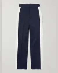 Alexander McQueen Pantaloni a gamba dritta in twill di cotone con righe Blu