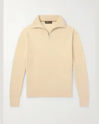 Loro Piana Pullover in misto cashmere e seta a coste con mezza zip Akan Neutri