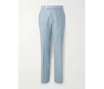 Pantaloni slim-fit a gamba affusolata in twill di misto lana e seta con cintura