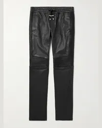 Balmain Pantaloni slim-fit in pelle a pannelli Nero