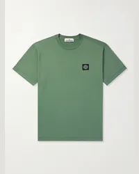 Stone Island T-shirt in jersey di cotone tinta in capo con logo applicato Verde