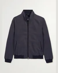 Thom Sweeney Bomber in twill di lino con finiture in camoscio Blu