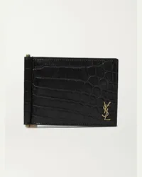 Saint Laurent Logo-Appliquéd Leather Wallet with Money Clip Nero